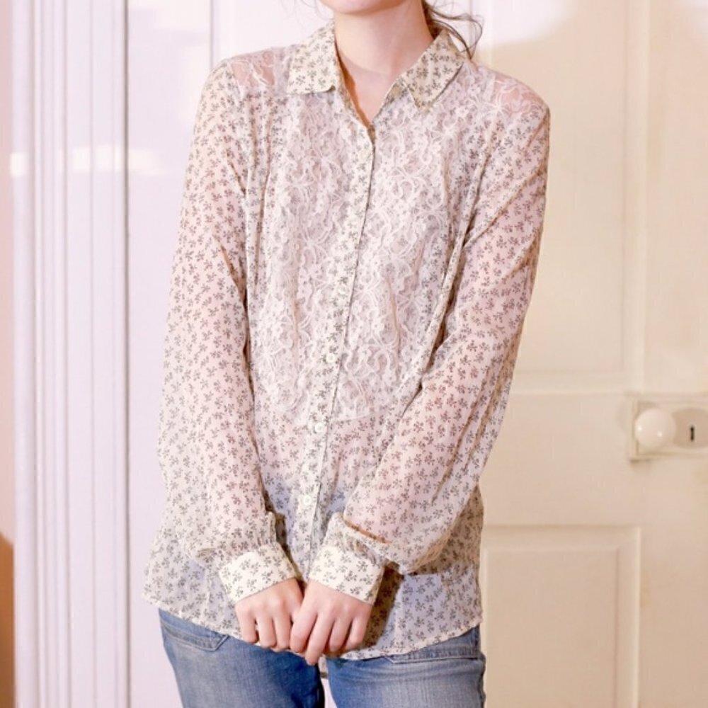Free People Detailed Sheer Button Down Shirt